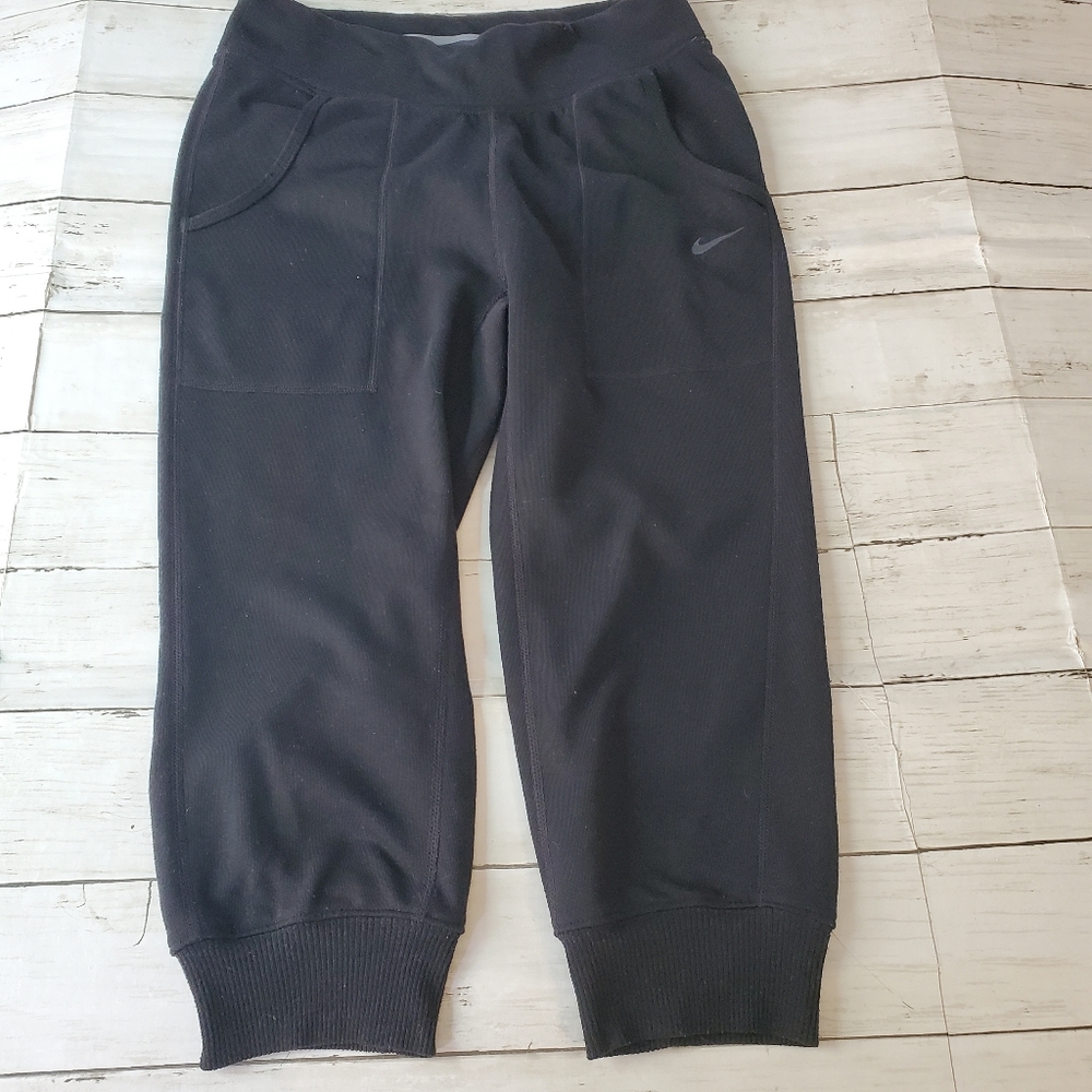 Nike dri fit sweat pant joggers cropped black xs just do it waist band fold over